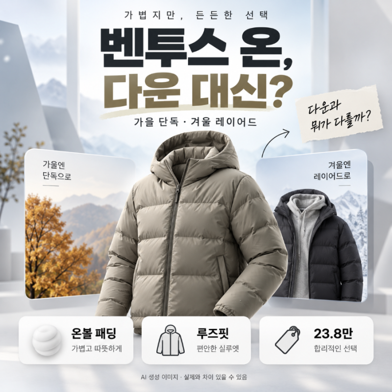 노스페이스 벤투스 온, 다운 대신 살까?
