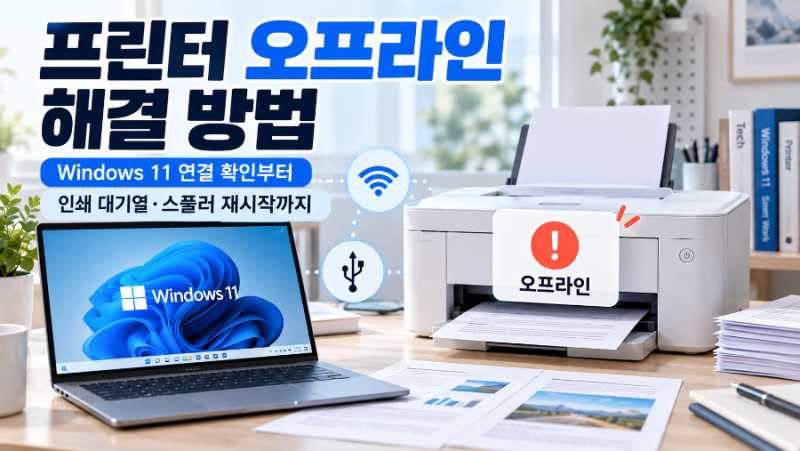 프린터 오프라인 해결 방법｜Windows 11 연결 확인부터 인쇄 대기열·스풀러 재시작까지