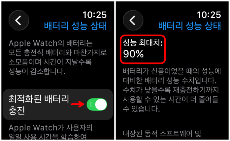 애플워치 배터리 효율 보는 법 + 애플워치 최적화된 배터리 충전 설정 + 일시적으로 지금 완....