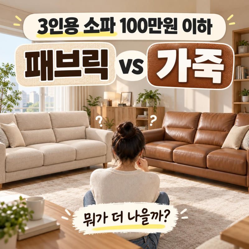 3인용 소파 100만원 이하로 사려니, 패브릭·가죽 뭐가 더 나을까?