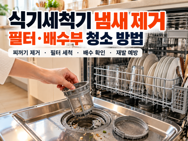 식기세척기 냄새 제거｜필터·배수부 청소 방법