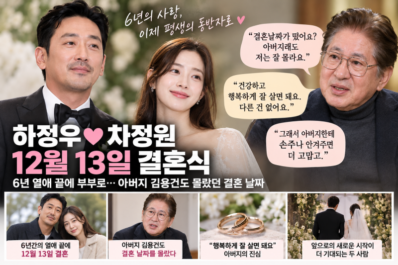 하정우♥차정원 12월 13일 결혼, 아버지 김용건도 몰랐던 뜻밖의 사연