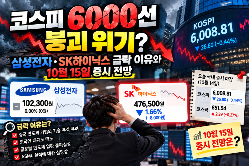 코스피 6000선 붕괴 위기? 삼성전자·SK하이닉스 급락 이유와 10월 15일 증시 전망