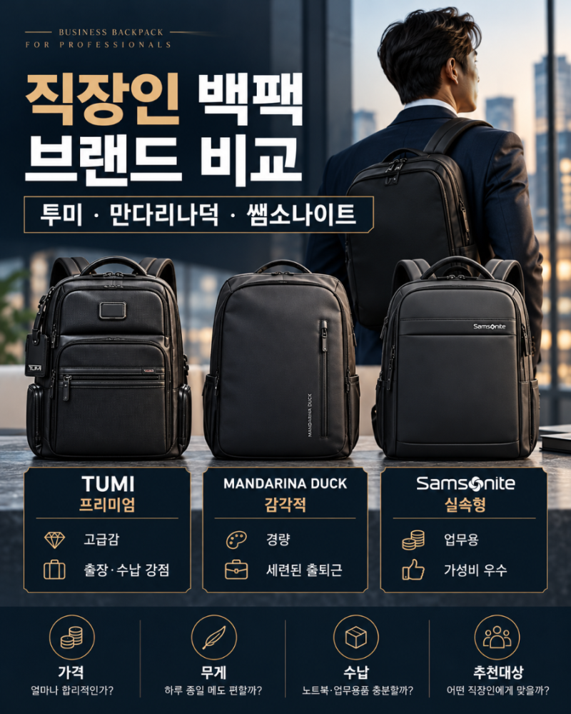 2026 남자 직장인 백팩 추천 TOP 6｜투미 서치·노마딕·내비게이션 vs 만다리나덕·쌤소나이트 ....