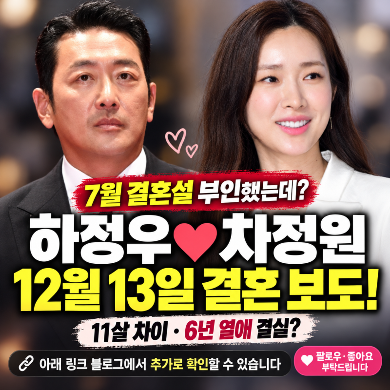 하정우 차정원 12월 13일 결혼 보도! 11살 나이 차·6년 열애·예식장 총정리