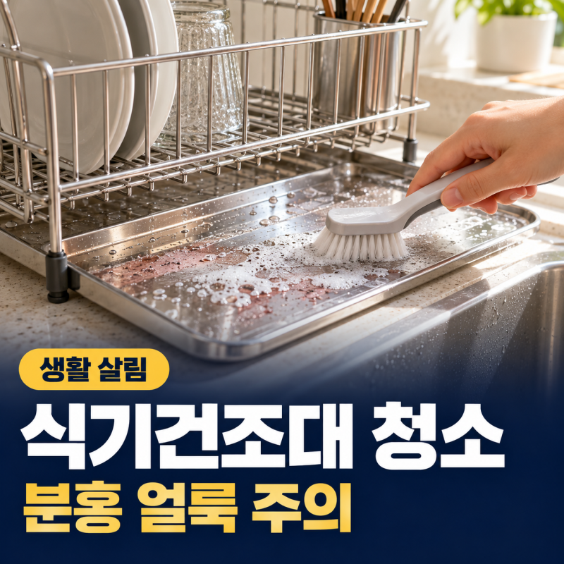 식기건조대 물때 청소, 분홍 얼룩은 세균이라 바로 닦아야 해요