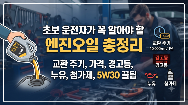 엔진오일 교환 주기부터 가격, 경고등까지(오일 누유에 첨가제, 5w30 점도 선택 꿀팁)! 초보 운....