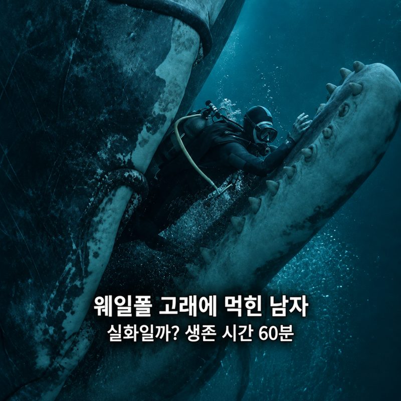 웨일폴 고래에 먹힌 남자 실화일까? 원작과 60분 생존 줄거리