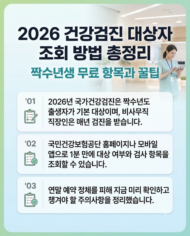 2026 건강검진 대상자 조회 방법 총정리 짝수년생 무료 항목과 꿀팁