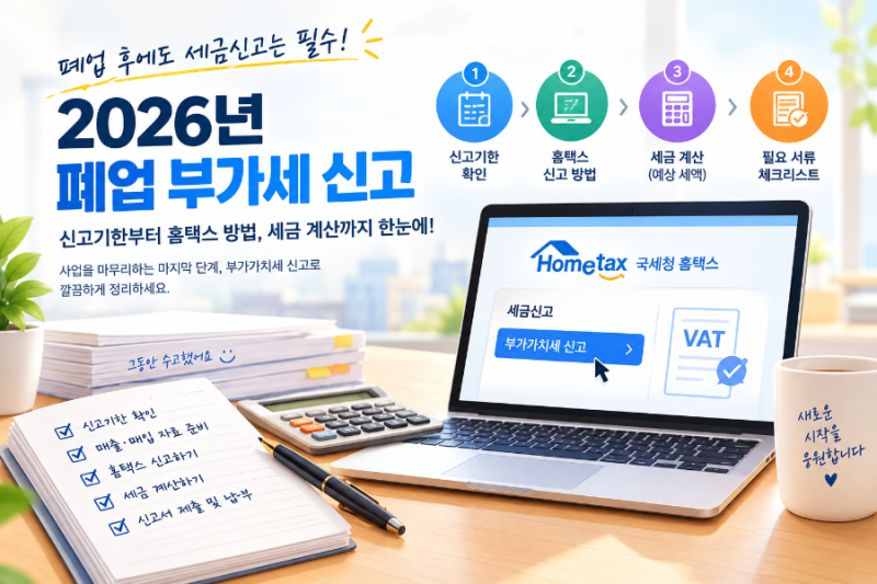2026년 개인사업자 폐업 부가세 신고 총정리｜신고기한·홈택스 방법·세금 계산법