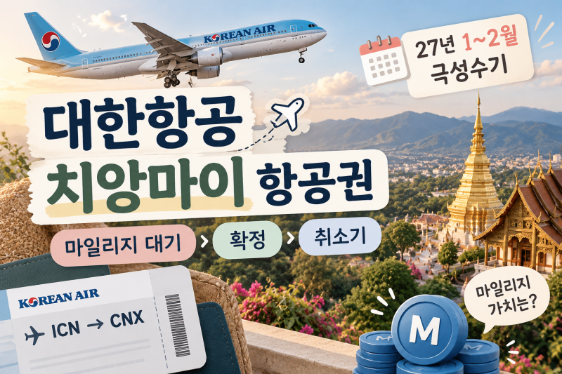 27년 1~2월 극성수기 대한항공 치앙마이항공권 마일리지 대기 확정 취소기│마일리지 가치는?