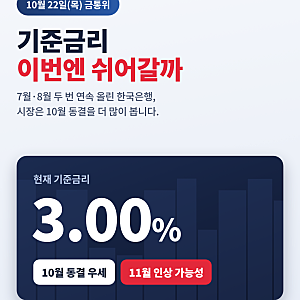 10월 금통위 기준금리 전망 정리 | 10월 22일, 연 3.00% 동결이 우세한 이유