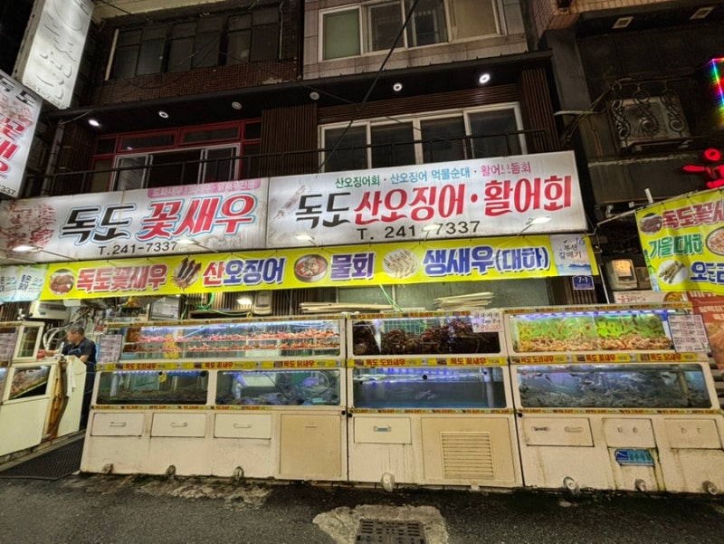 [부산 부평동] 부산 자갈치역 새우회 오징어회 맛집 남포동 맛집 독도꽃새우