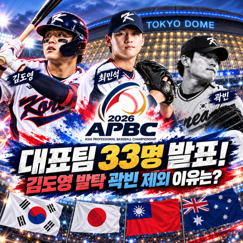 2026 APBC 대표팀 33명 발표! 김도영 발탁·곽빈 제외 이유는? 한일전 일정까지