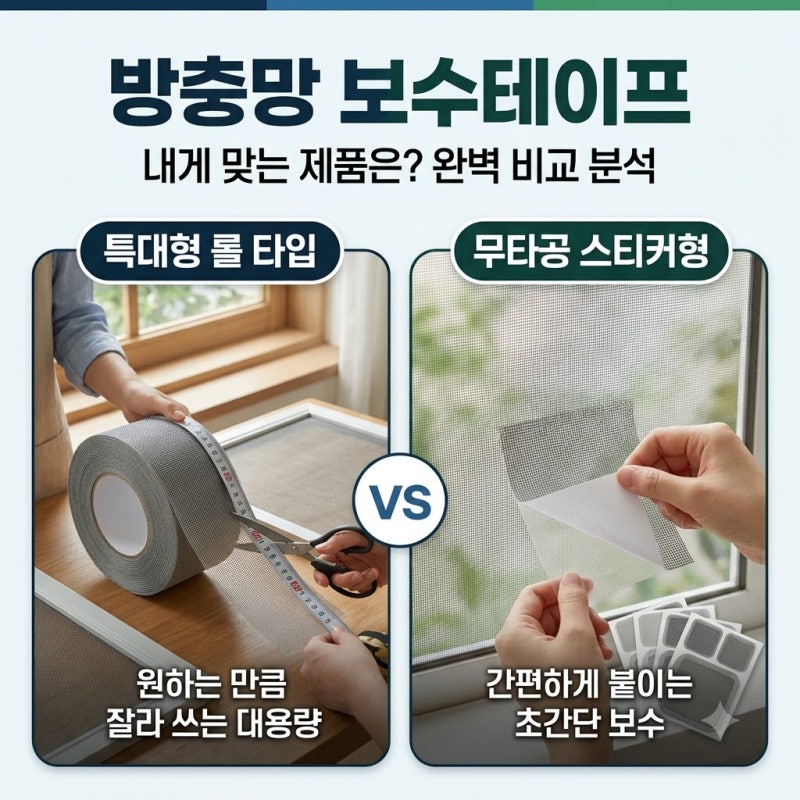 리뷰 60건이 증명한 방충망 보수테이프 특대형 vs 무타공 스티커형 진짜 차이