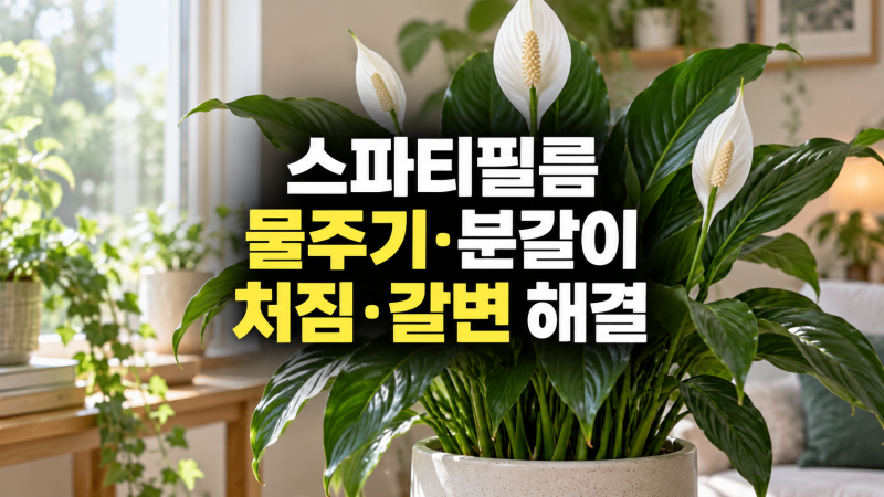 스파티필름 키우기: 난이도, 물주기, 햇빛, 분갈이 방법, 잎 처짐과 갈변 해결법