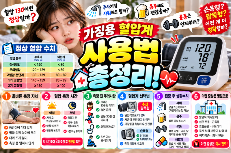 가정용 혈압계 사용법 총정리! 정상 혈압 수치·올바른 측정 자세·시간·혈압계 선택법