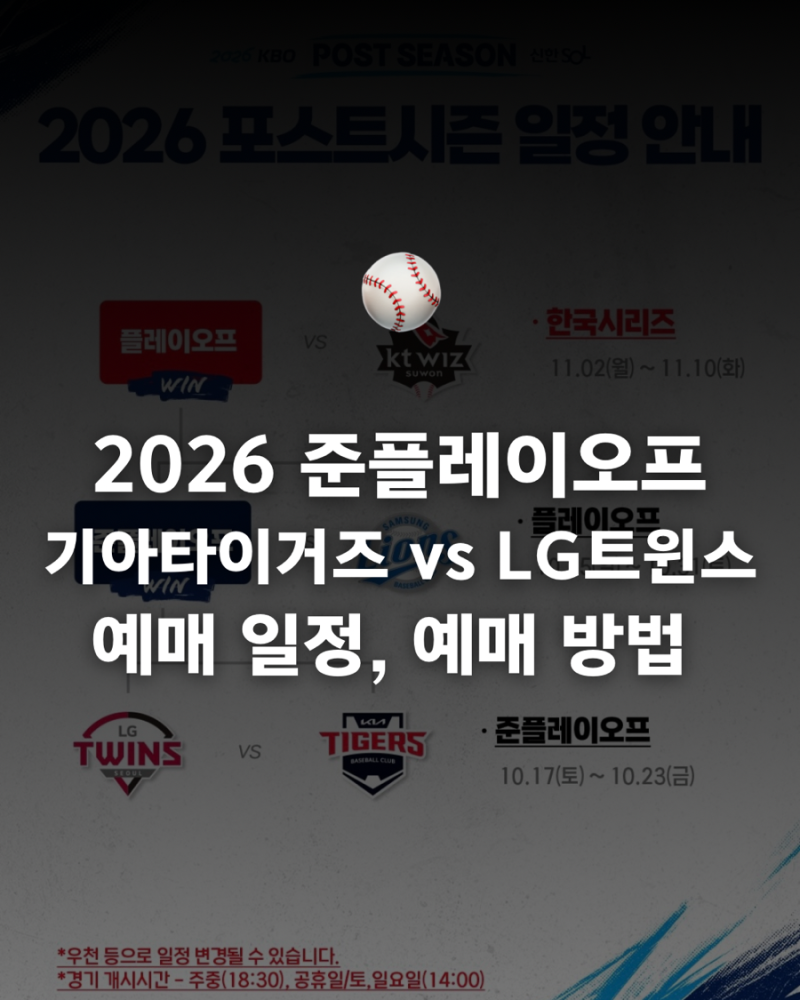 기아타이거즈 vs LG 트윈스 준플레이오프 경기 일정, 예매 일정, 1차전 선발투수 네일, 톨허스....