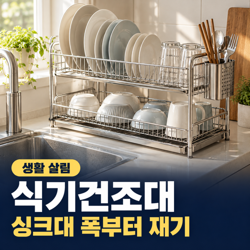 식기건조대 고르는 법, 싱크대 폭부터 재고 물받이를 보세요