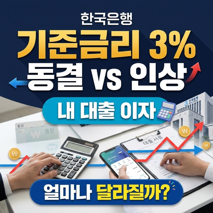 한국은행 <b>기준금리 3% 동결</b> vs 인상… 내 대출 이자 얼마나 달라질까?