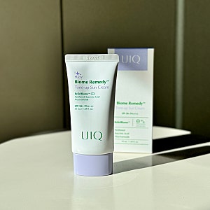 유이크 바이옴 레미디 톤업 선크림 보라 50ml 후기, 노란기 보정 · 8시간 지속력