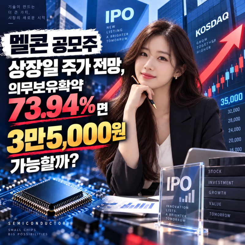 멜콘 공모주 상장일 주가 전망, 의무보유확약 73.94%면 3만5,000원 가능할까?