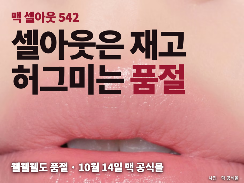 맥 셀아웃 542 색상 39,000원 — 허그미·웰웰웰·씨쉬어 공식 색 설명 비교와 품절 현황