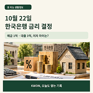 2026년 10월 한국은행 기준금리 발표일 22일, 예금 1억·대출 3억 이자 얼마나 달라질까?