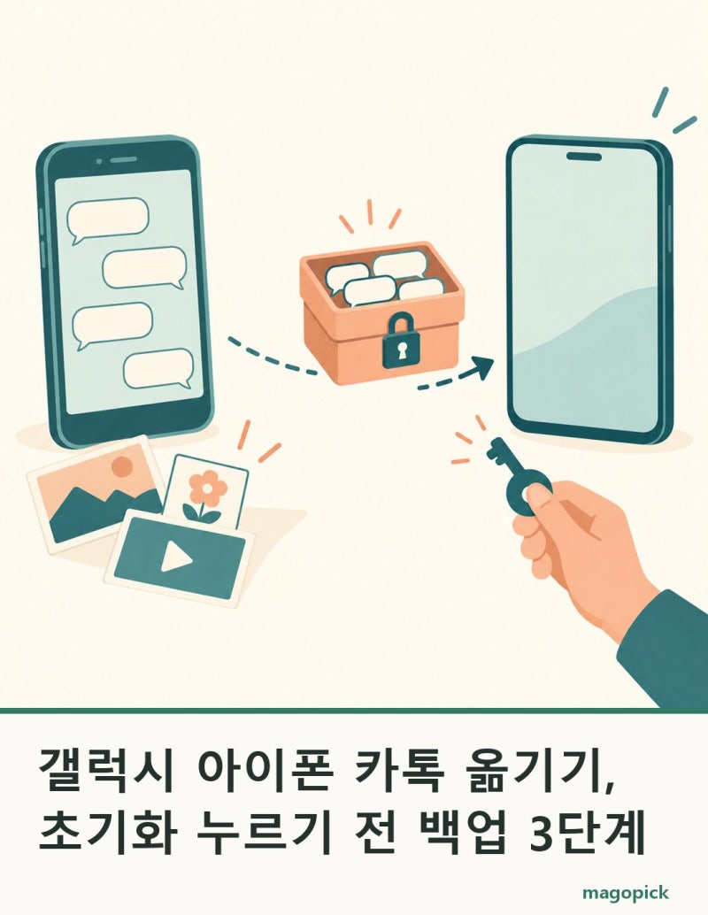갤럭시 아이폰 카톡 옮기기, 초기화 누르기 전 백업 3단계