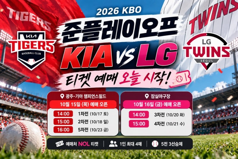 2026 KBO 준플레이오프 예매 10/15 오늘 시작! KIA vs LG 티켓 오픈시간 총정리