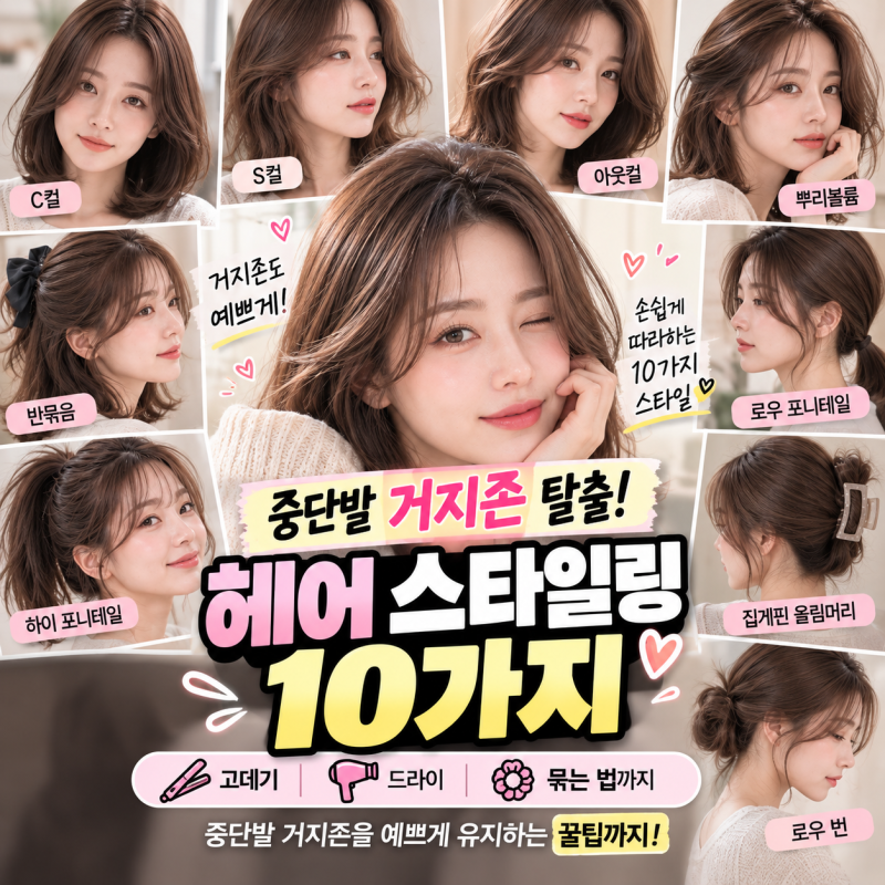 ♀️ 중단발 거지존 탈출! 고데기·드라이·묶는 법까지 헤어 스타일링 10가지중단발 거지존....