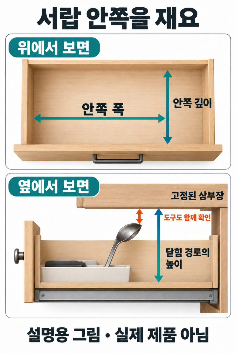 수저 정리함, 가로세로 맞는데 서랍이 안 닫힌다면?