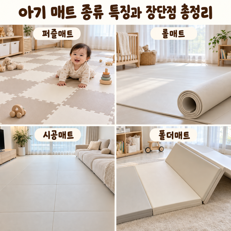 아기 매트 종류 비교, 폴더매트·롤매트·시공매트·퍼즐매트 특징과 장단점