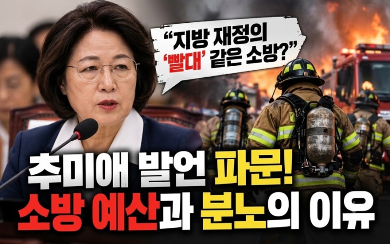 추미애 "소방, 골치 아픈 재정 빨대" 무슨 일? 경기도 국정감사 발언 논란 총정리