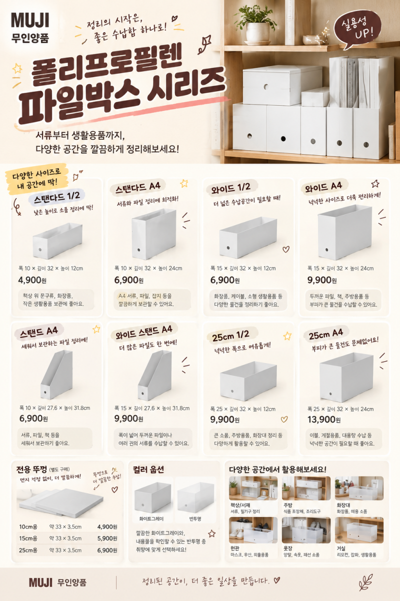 집이 깔끔해지는 무인양품 정리템! 폴리프로필렌 파일박스 사이즈·가격·활용법 총정리