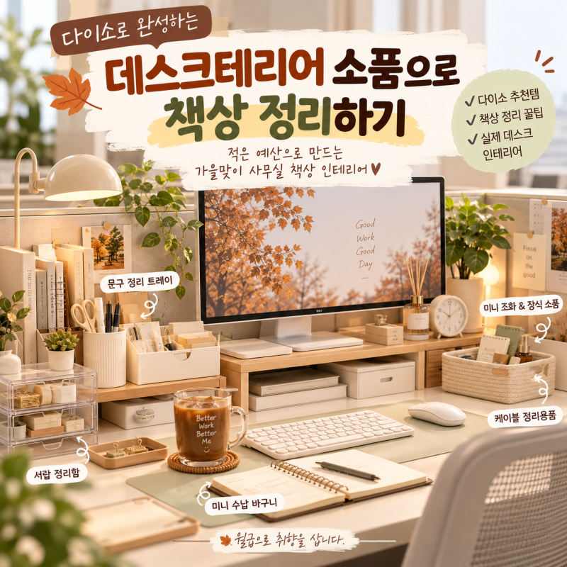 다이소 데스크테리어로 사무실 책상 정리하기, 적은 예산으로 분위기 바꾸는 법