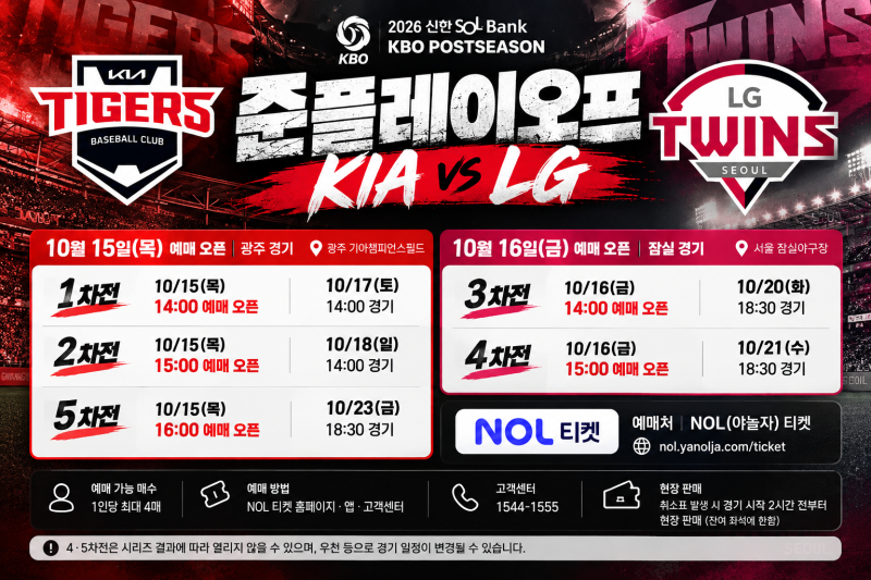 2026 KBO 준플레이오프 티켓팅 시작! KIA vs LG 예매 일정·판매처 총정리