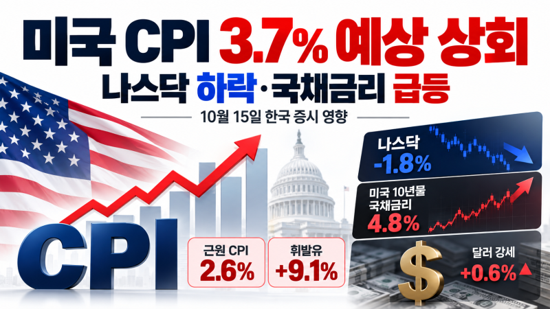 미국 CPI 3.7% 예상 상회｜나스닥 하락·국채금리 급등, 10월 15일 한국 증시는 어떻게 될까?