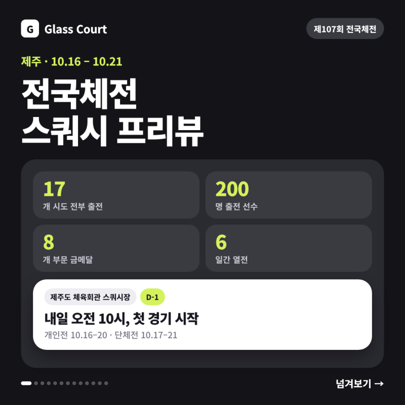 제107회 전국체전 스쿼시 프리뷰 — 이번엔 제주입니다 (전체 대진표 첨부)