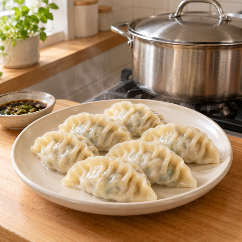 찜기 없이 만두 찌는 법 냄비와 접시로 촉촉하게