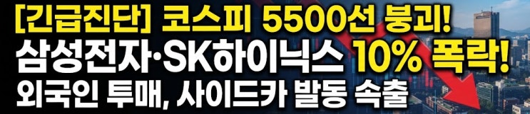 <b>코스피 5500선</b> 붕괴... 삼성전자·SK하이닉스 10% 폭락에 사이드카 발동