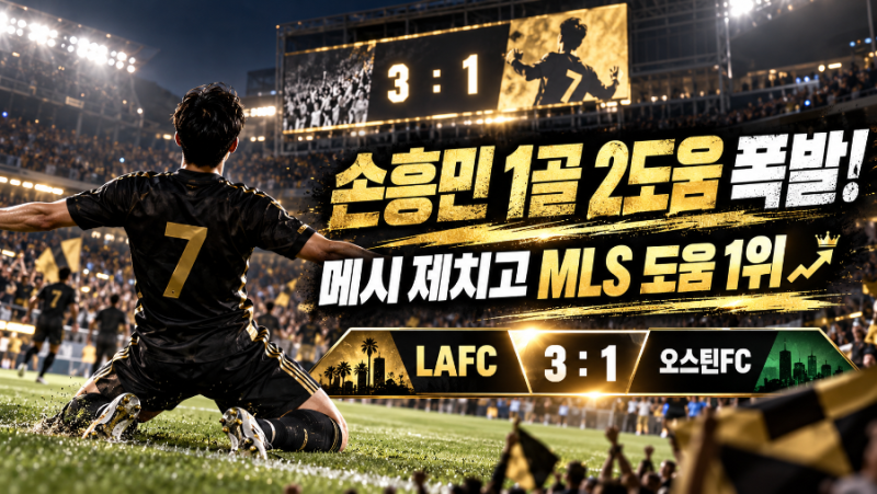 손흥민 1골 2도움 폭발! 메시 제치고 MLS 도움 1위, LAFC 오스틴 3대1 승리