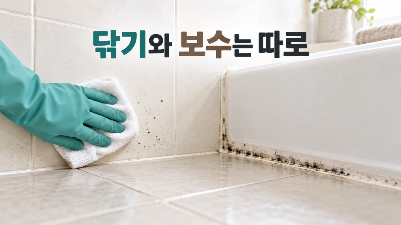 욕실 곰팡이 제거, 타일은 닦고 실리콘은 바로 덧바르지 마세요