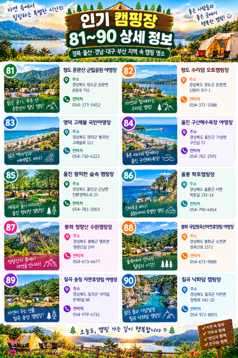 ️ 전국 인기 캠핑장 상세 정보 (81번 ~ 90번)