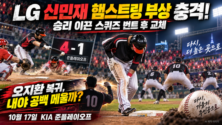 <b>신민재 햄스트링</b> 부상, <b>LG</b> 준플레이오프 출전 불투명…오지환 복귀·....
