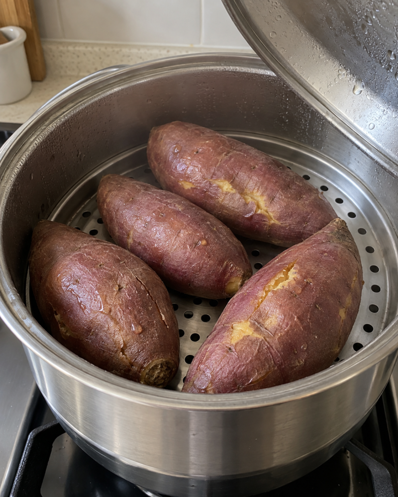 고구마 찌기 vs 굽기 뭐가 더 맛있을까? 전자레인지, 에어프라이어, 찜기별 시간과 촉촉하게 ....