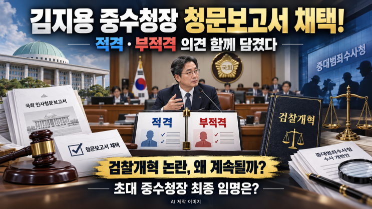 <b>김지용</b> 중수청장 청문보고서 채택, 그런데 부적격 의견도? 검찰개혁....