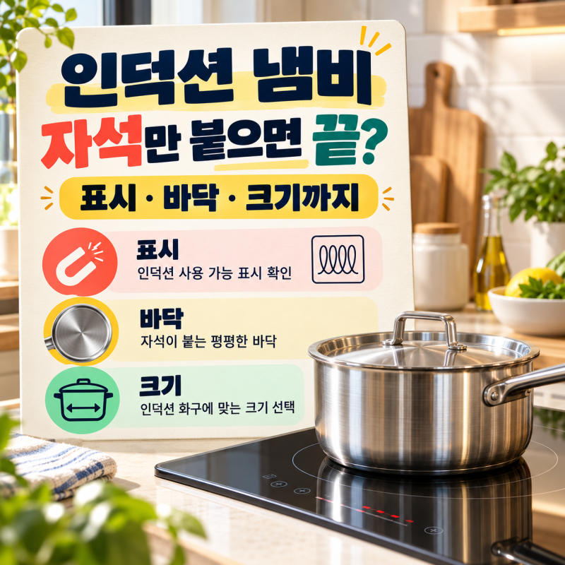 인덕션 냄비, 자석만 붙으면 끝? 사용 가능 표시·바닥·화구 크기 확인법
