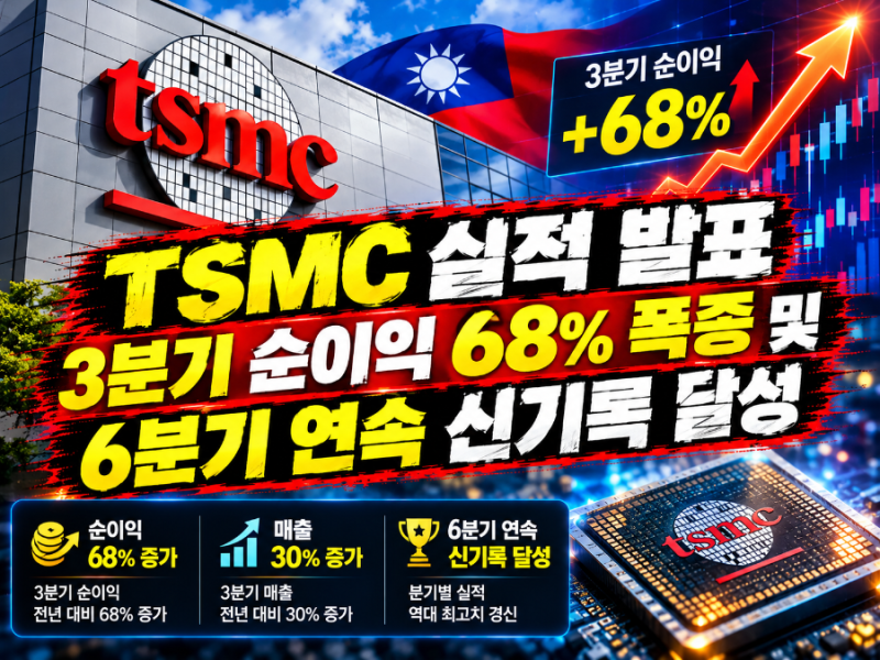 TSMC 실적 발표: 3분기 순이익 68% 폭증 및 6분기 연속 신기록 달성