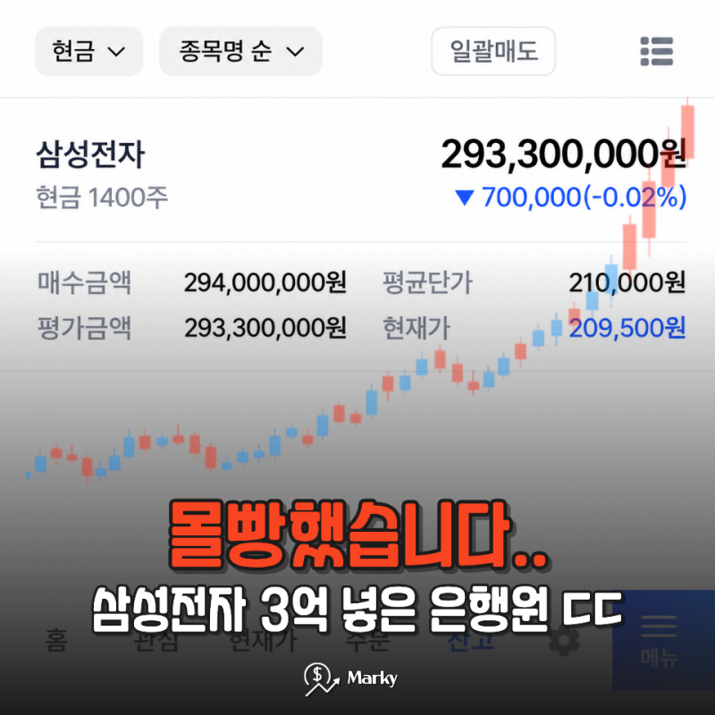 "이 가격 다신 안 와" 삼성전자 주식에 3억 몰빵한 농협은행 직원 ㄷㄷ